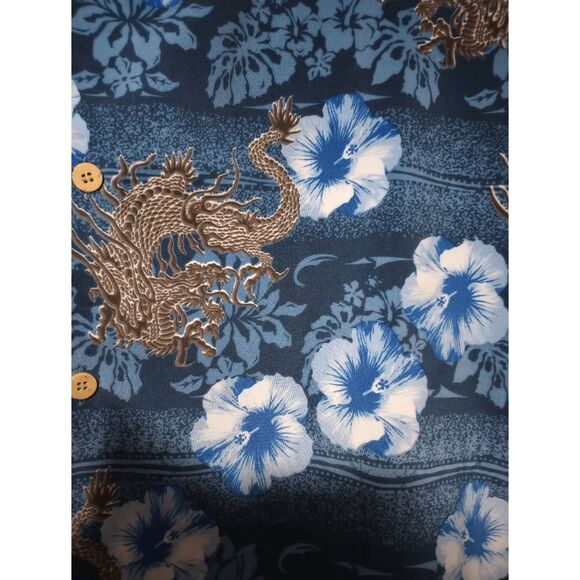 Extreme Gear Shirt Men's Extra Large Button Front Chinese Print Vintage Blue - Picture 5 of 7